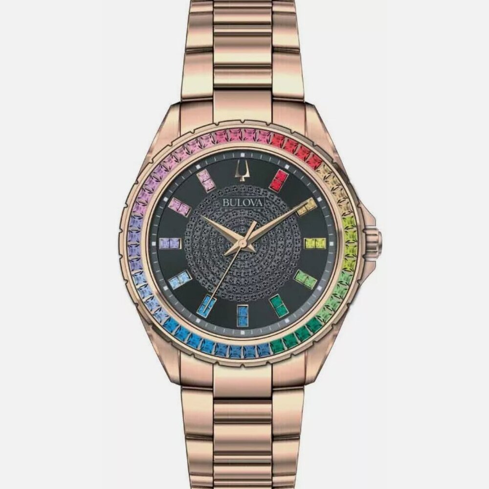 Mens Bulova Diamond Dial 40mm Rose Gold Watch